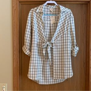 Hem & Thread Plaid Tie-Front Tunic Blouse